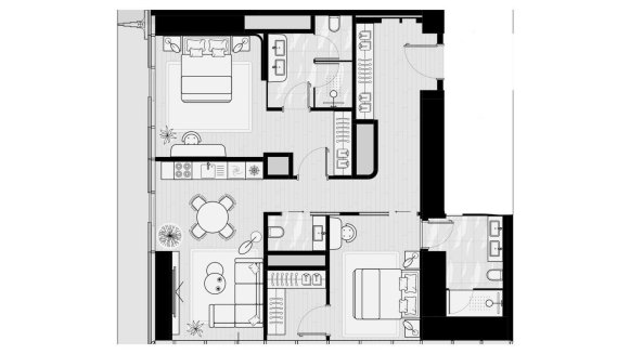 Apartment floor plan, 2 bedrooms in ICONIC TOWER No. 11015 (2D)