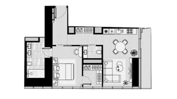 Apartment floor plan, 1 bedroom in ICONIC TOWER No. 11008 (2D)