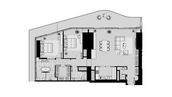 Apartment floor plan, 2 bedrooms in ICONIC TOWER No. 11016 (2D)